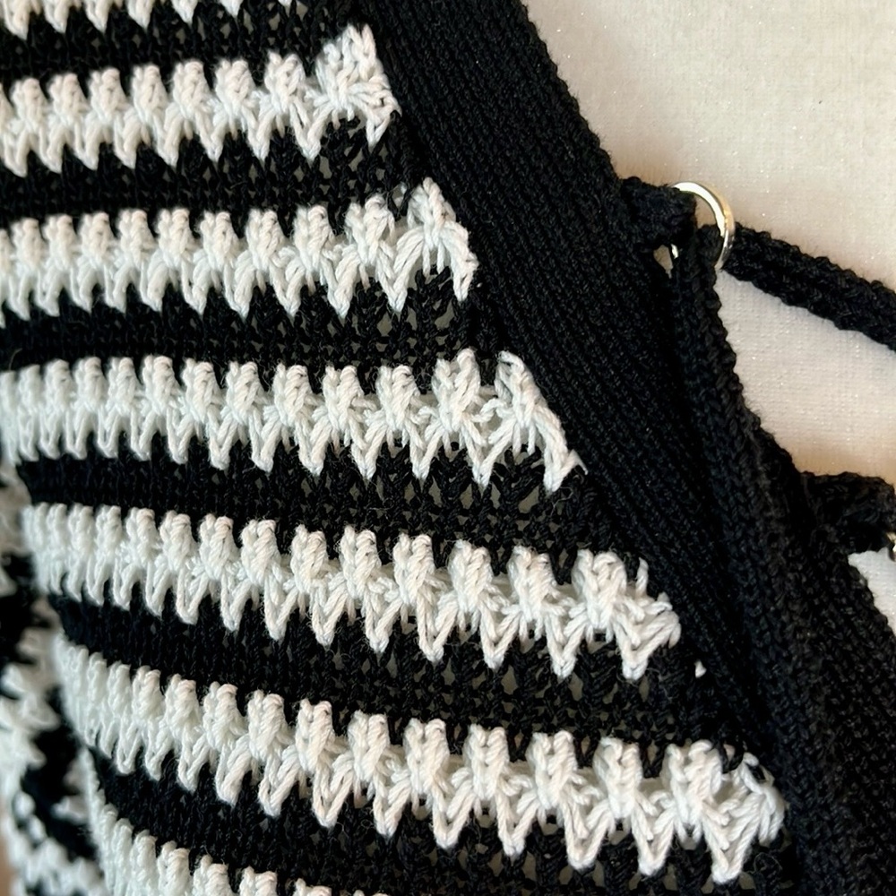 White House Black Market Sweater Black and White Striped Open Knit Size Medium - Picture 5 of 9